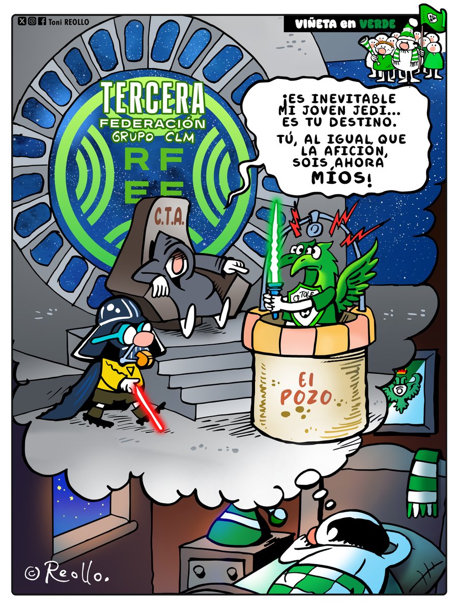 ToniReollo's tweet photo. 🟢Viñeta en Verde🟢
Sueños de muchas noches de verano...
#sueños #humor #Toledo #cta #3federacion #forofo #pozo #futbol #starwars #ToniReollo #Reollo https://t.co/5eYDD4Utlz