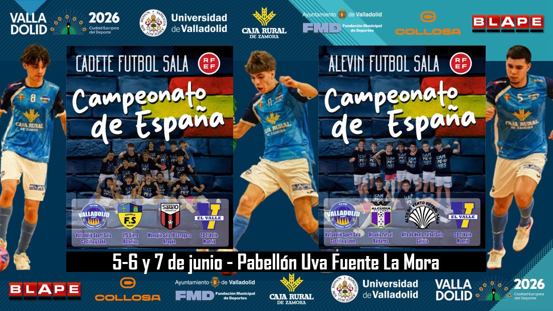 Va_Sport_Sala's tweet photo. 🏆🇪🇸 | Semana de Campeonato de España de Clubes !!
El Pabellón Universitario de Fuente La Mora será el centro de todas las miradas, donde se darán cita algunos de los mejores equipos de España en categorías Alevín y Cadete.
#AzulEsElColor https://t.co/Cjw3KIj2ak