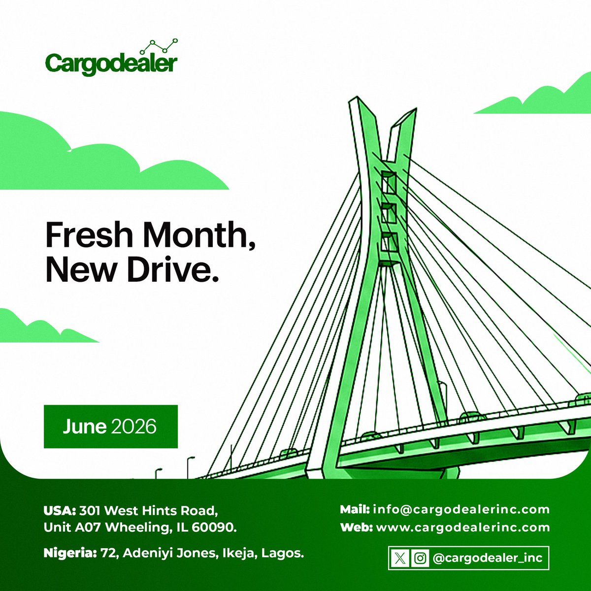 Cargodealer_Inc's tweet photo. Wishing you a month filled with progress, prosperity, and smooth journeys.

Happy New Month from Cargodealer!📦 ✈️💚 https://t.co/cn5bsiOSe0