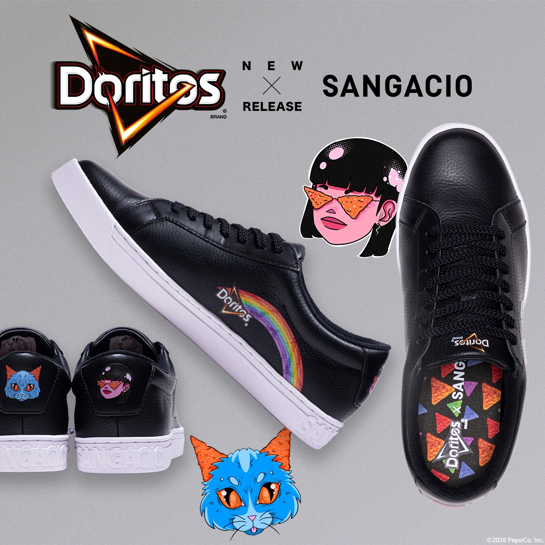 sangacio's tweet photo. ＼抽選販売／
ドリトスの世界観をそのままスニーカーに。
今だけの限定コラボスニーカー