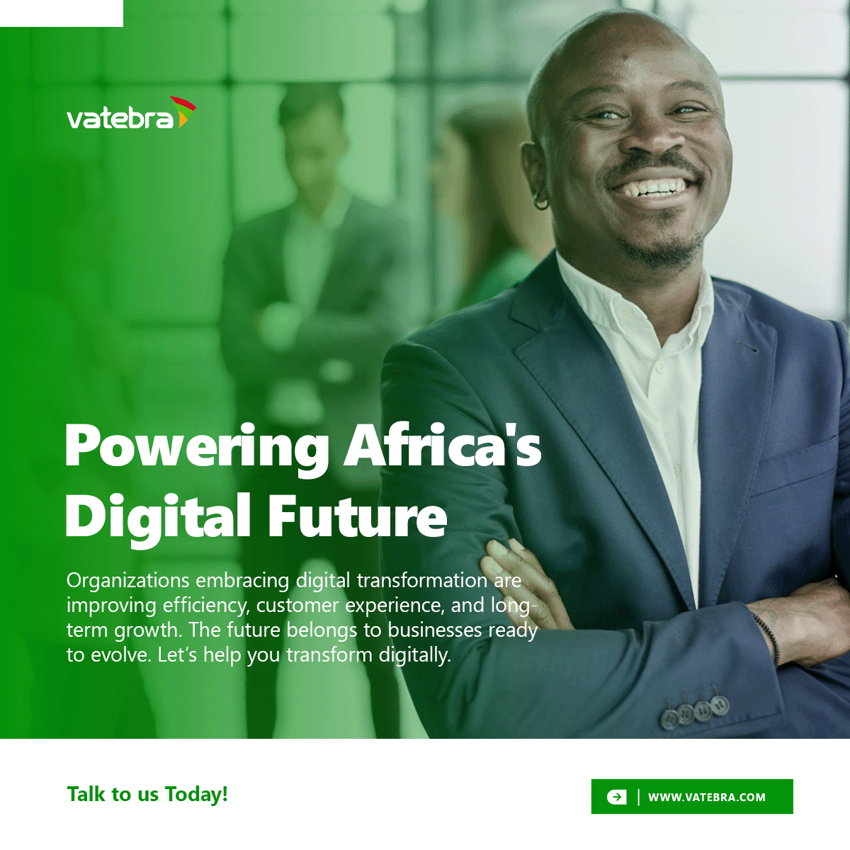 vatebra's tweet photo. Organizations embracing digital transformation are improving efficiency, customer experience, and long-term growth. The future belongs to businesses ready to evolve. Let’s help you transform digitally. https://t.co/3We4iUXF68