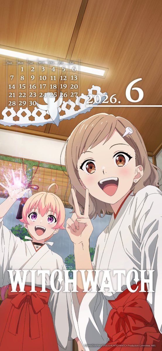 WITCHWATCH_EN's tweet photo. 🧙‍♀️★★・‥────🧹

For June, we feature Nico and Kara in traditional Miko outfits... and Shiki!🧙‍♀️

It's raining outside.☔
With a touch of Nico's magic, the frogs are singing along to Shiki's conducting.🎵

#WITCHWATCH https://t.co/JR4PmBOVQ8