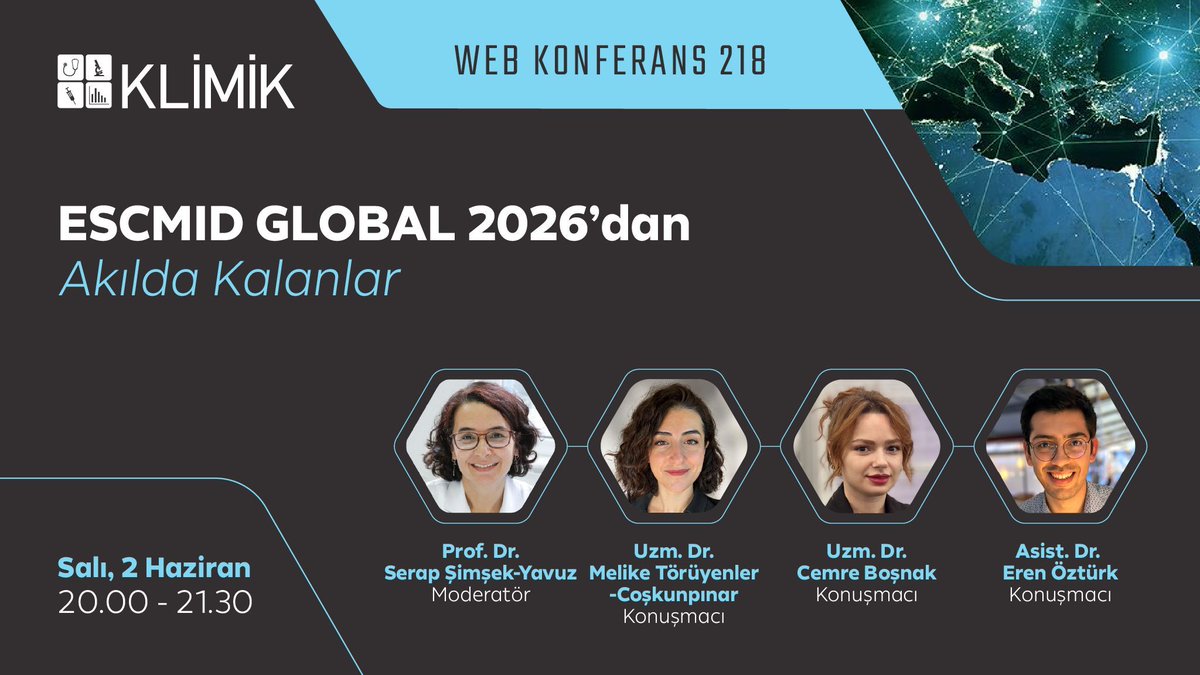 klimik_dernegi's tweet photo. ESCMID GLOBAL 2026’dan Akılda Kalanlar Web Konferansı 2 Haziran 2026'da Yapılıyor 

Program İçin: https://t.co/kNRy1MnzjD https://t.co/0LwIsaEOb6