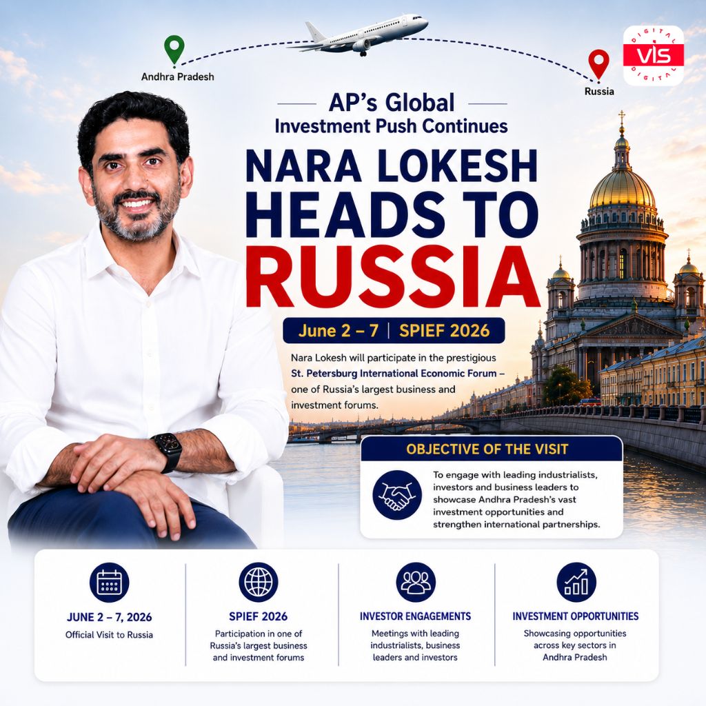 VISDigital's tweet photo. Nara Lokesh will attend #SPIEF2026 in Russia from June 2–7, engaging with global investors and industry leaders to showcase Andhra Pradesh’s investment opportunities and growth potential.
Follow @VISDigital for more updates.
#AndhraPradesh #NaraLokesh #InvestAP https://t.co/KjsIyvfZa6