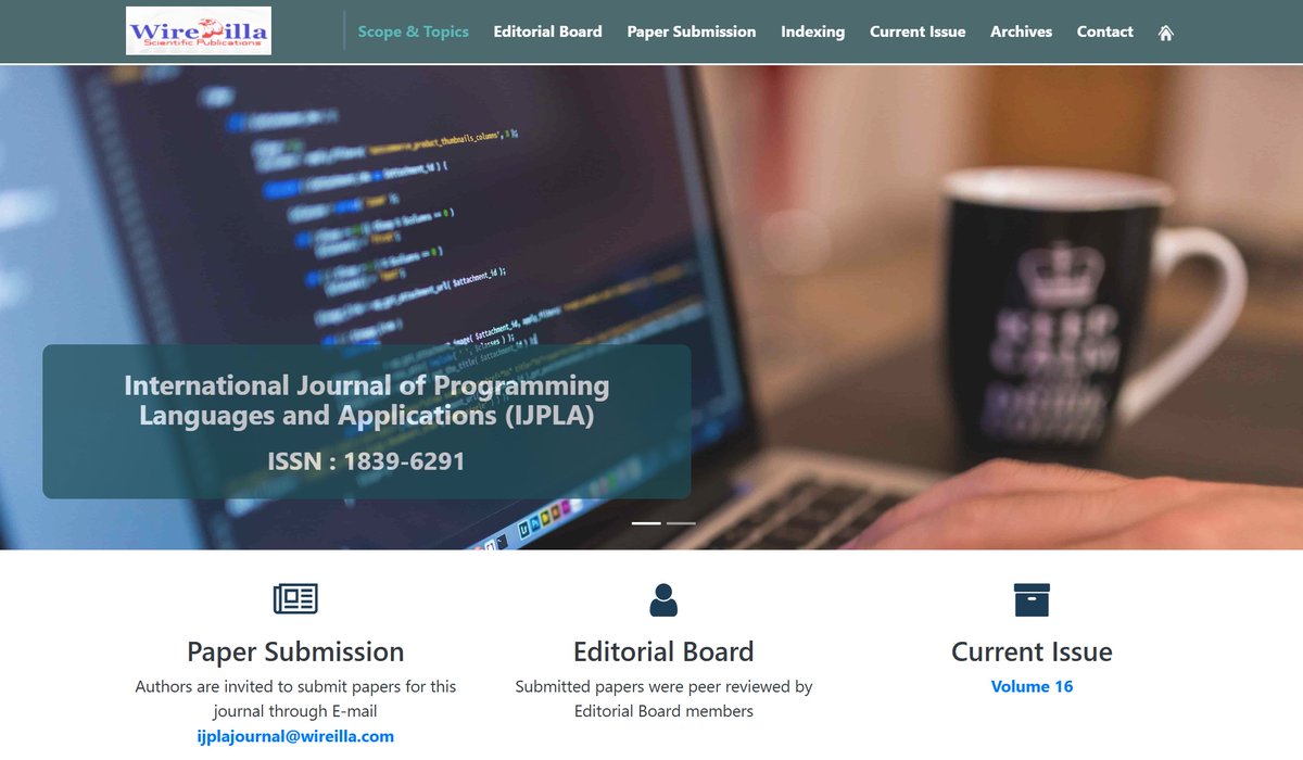 ijpla's tweet photo. International Journal of Programming Languages and Applications ( IJPLA)
ISSN : 1839-6291
https://t.co/g8Qe8qxxVn
Contact us
Here's where you can reach us : ijplajournal@yahoo.com (or) ijplajournal@wireilla.com
Submission Link
https://t.co/7LGFbXiBgr
#ProgrammingLanguages https://t.co/LYy354J8BL
