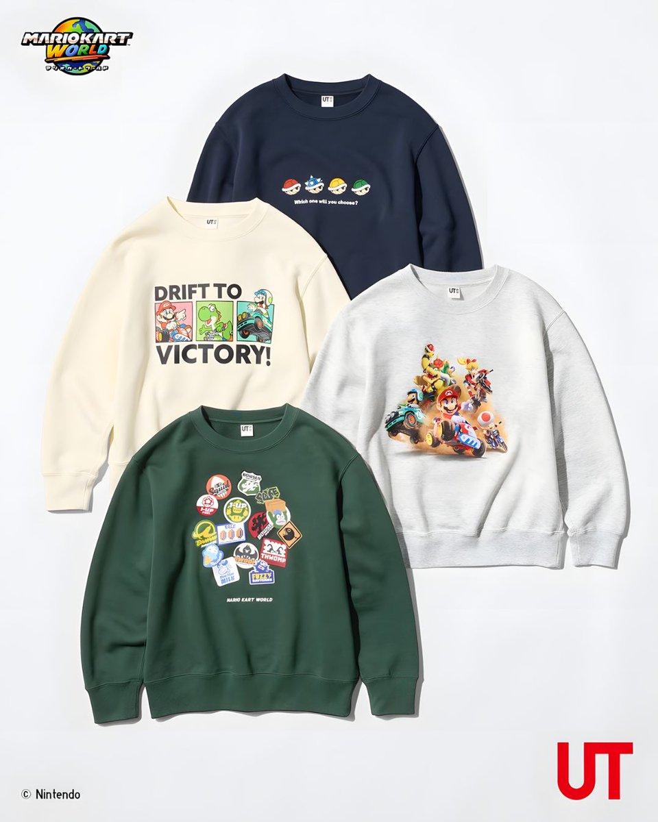 mecchaJP's tweet photo. 🏁 Start your engines!

The new UNIQLO UT x Mario Kart World collection is racing in this summer. T-shirts launch in mid-August, with cozy sweatshirts joining the lineup in mid-September.

Which design are you picking first? 🏎️💨 

#MarioKartWorld #SuperMario https://t.co/TJWSKFRJ6g