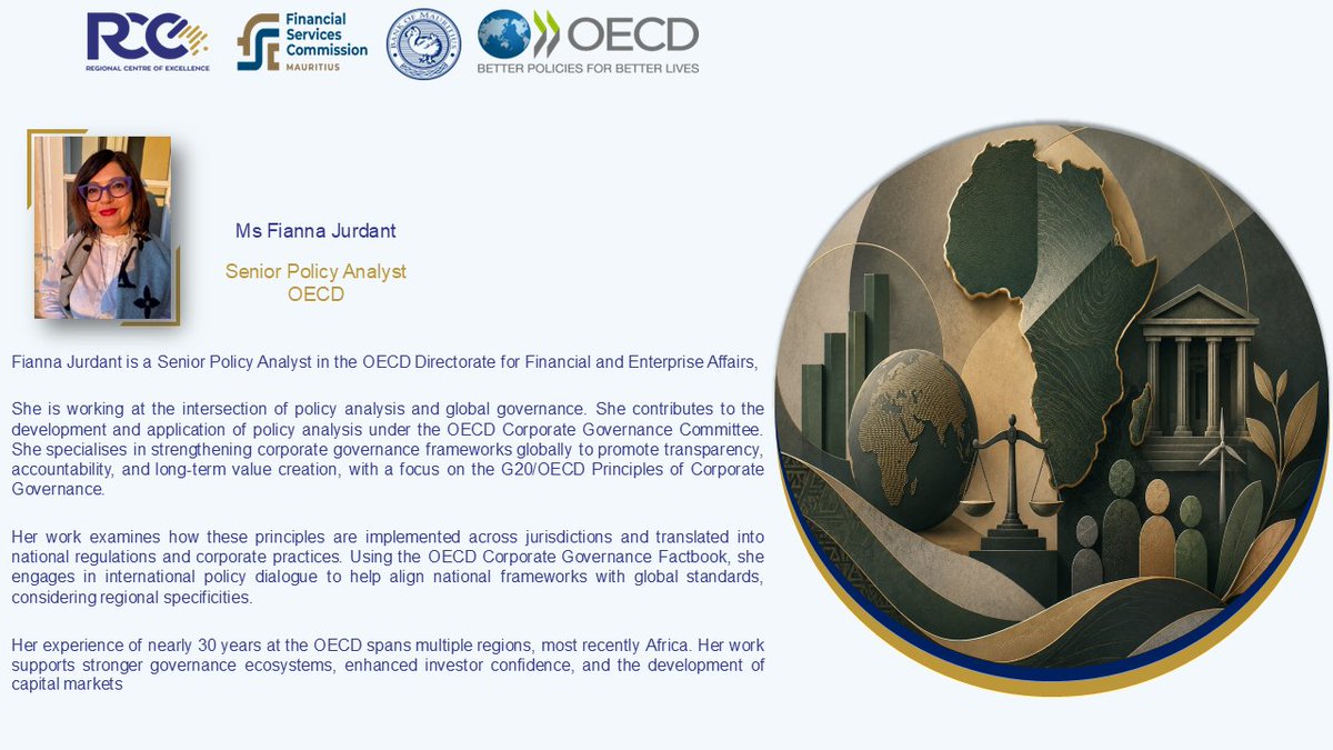 RCEMauritius's tweet photo. The RCE of the @FSCMauritius in collaboration with the @BoM_Mauritius &amp; with the participation of the @OECD_BizFin virtual training- Transparency, Accountability, and Sustainability: Reinforcing Corporate Governance in Africa-Tues,02June26-10-12 Register: https://t.co/1exR4qeeAF https://t.co/lp7c6kQBHR