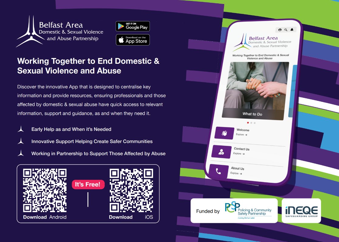 Belfastdsvp's tweet photo. BADSVAP has today re-launched an important app designed to help tackle abuse across the Belfast area. ‘Haven: Belfast’ is free to download &amp; is aimed at anyone experiencing domestic or sexual abuse within an intimate partner relationship, as well as professionals supporting them. https://t.co/8Dzj7SmAWi