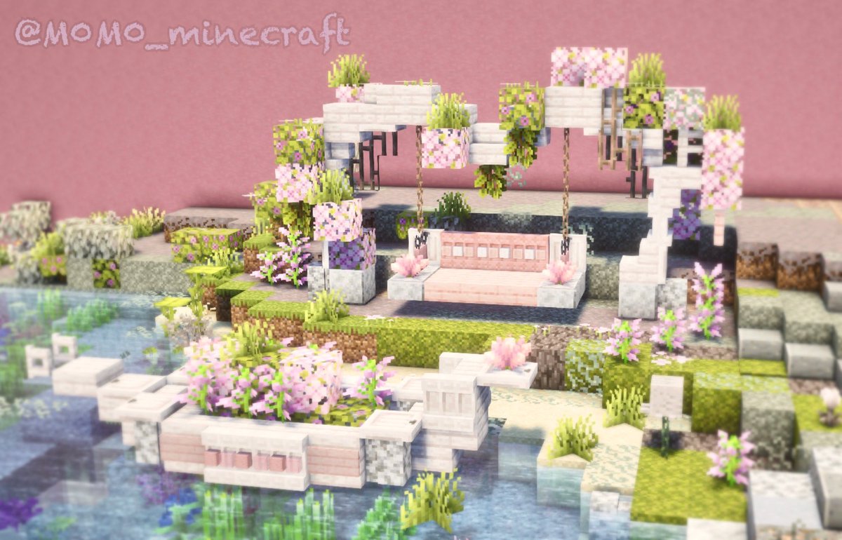 M0M0_minecraft's tweet photo. メルヘンなベンチと小舟🌸
#ちゃぼ鯖 #Minecraftbuilds #Minecraft https://t.co/rbpLxXNsWx