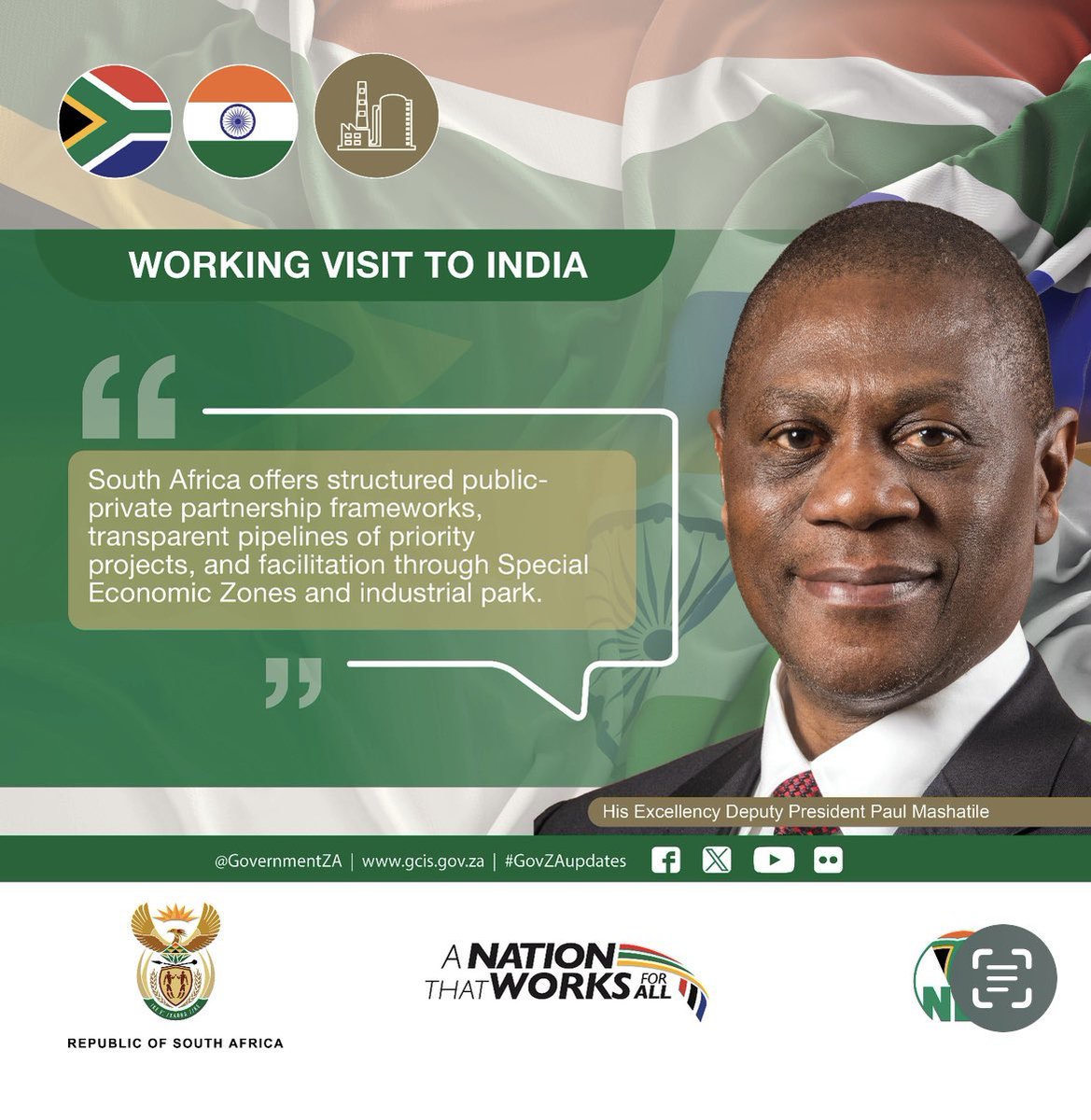 PMashatile's tweet photo. We reaffirm South Africa’s readiness to deepen its partnership with India business leaders, current investors and those who wish to invest in the near future. 

#SAInIndia 🇿🇦🇮🇳
#BilateralRelations 
#BetterAfricaBetterWorld
 #BRICS 
#GlobalSouth
#Investment
 #Partnerships
#PaulMashatile
