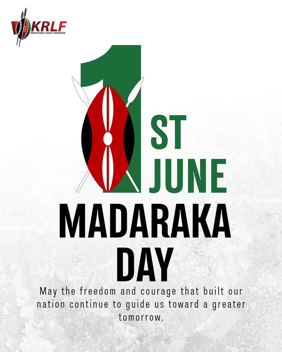 OfficialKRLF's tweet photo. Happy Madaraka Day, Kenya! 

Today, we celebrate the freedom, determination, and unity that continue to shape our nation.

From all of us at the Kenya Rugby League Federation, we wish you a proud and memorable Madaraka Day. https://t.co/REhuexHZUk