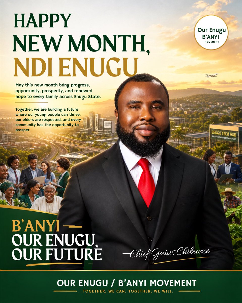ourenugu's tweet photo. Happy New Month, Ndi Enugu 💚
New month, new hope, same mission; building a better Enugu for all.

B’ANYI, Our Enugu, Our Future. https://t.co/TA4eOfroIG