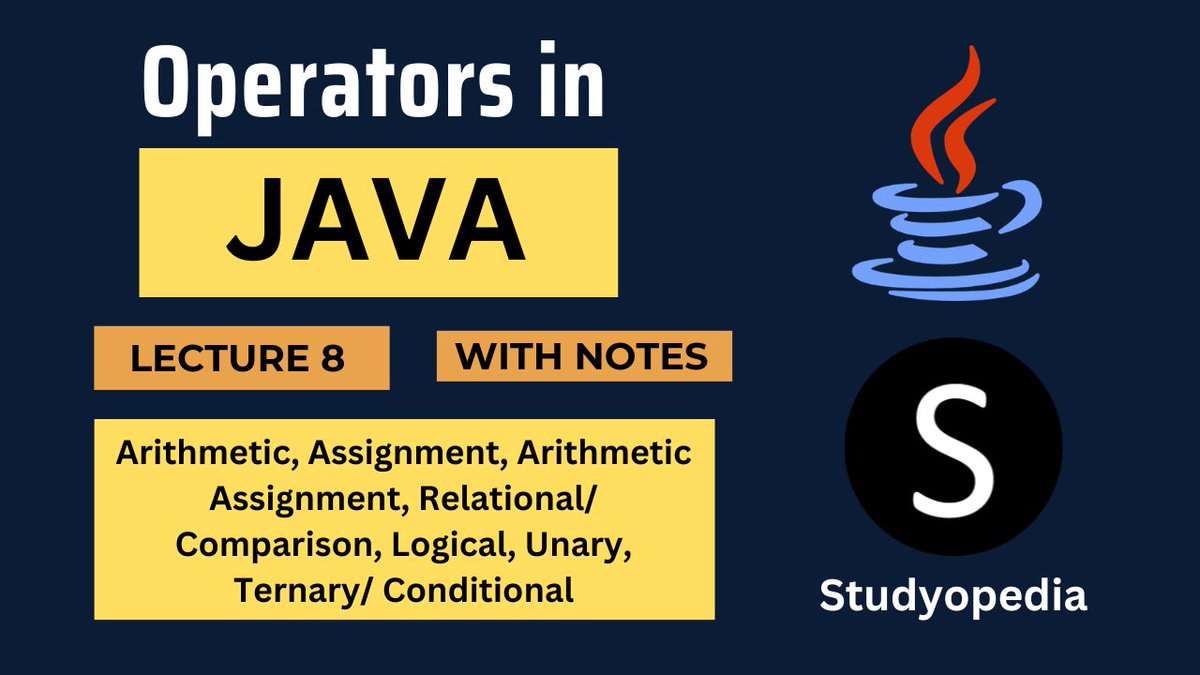 dw_amit's tweet photo. Operators in Java (Video Tutorial): https://t.co/dy9uRwGCqq
Operators in Java (Text Tutorial): https://t.co/6VhZzDLh75

Java Notes: https://t.co/EVzuGD2vVJ

#javatutorial #learnjava #studyopedia #javaprogramming #studymaterial https://t.co/w4HV8yiteh