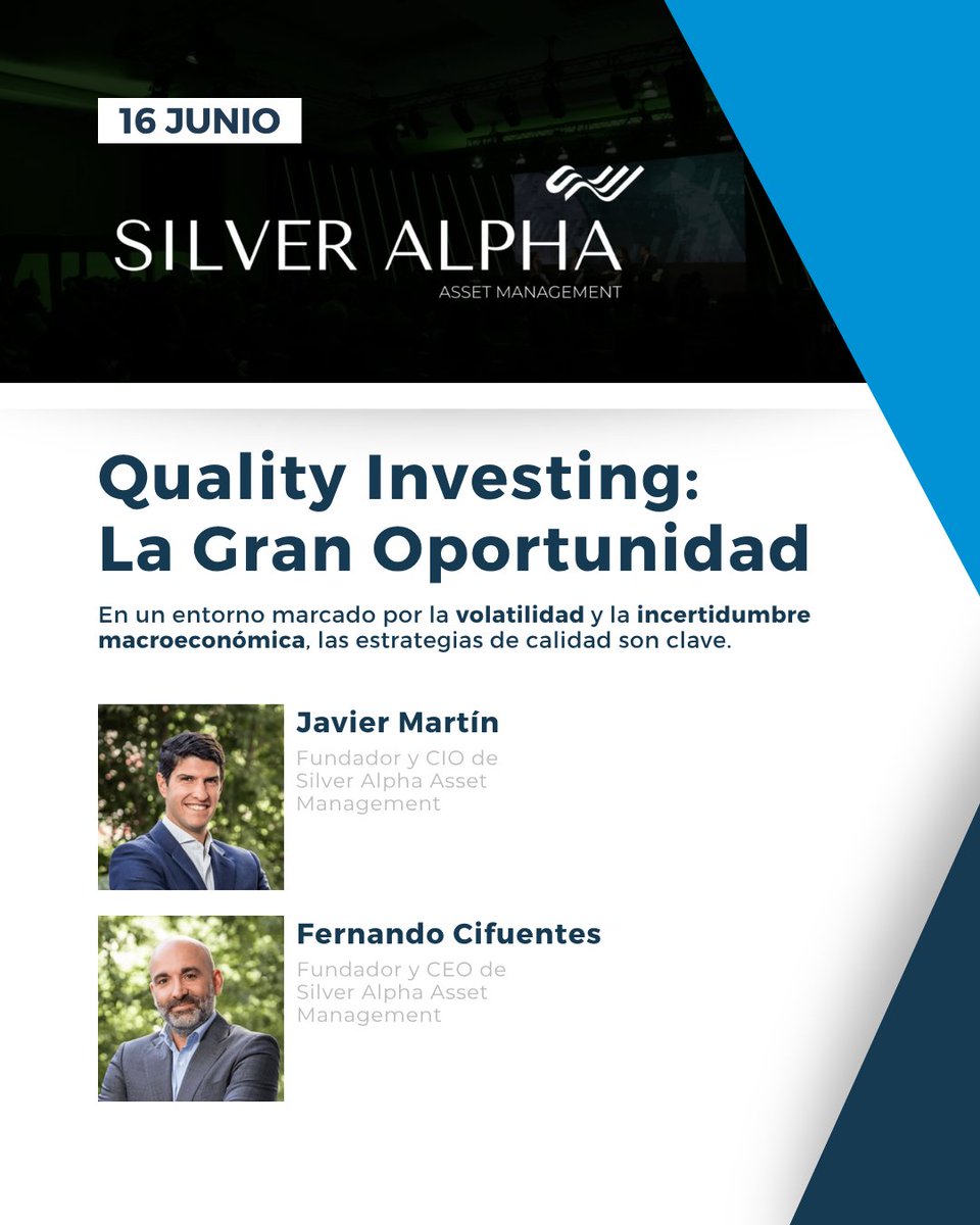 ASEAFI's tweet photo. Silver Alpha AM organizará un desayuno para inversores centrado en las estrategias global quality y las oportunidades que identifican en un entorno de volatilidad y cambios estructurales.

📅 16 de junio
📍 Hotel Orfila

Inscríbete: https://t.co/MO1CuBtfoS

#ASEAFI #SilverAlpha https://t.co/2VJFZ5l66E