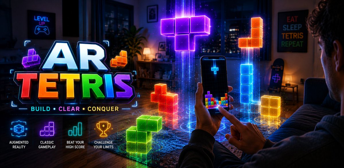 QuestreQuestVR's tweet photo. AR Tetris brings falling blocks into augmented reality and VR: Scan. Place. Stack. Panic.
Classic pressure, now with camera permissions involved.
Play:
https://t.co/wK2VTooZrv
https://t.co/1N8oKUUDby
#ARGame #WebXR #VRGame #Tetris #Threejs https://t.co/iXVZlU9Rma