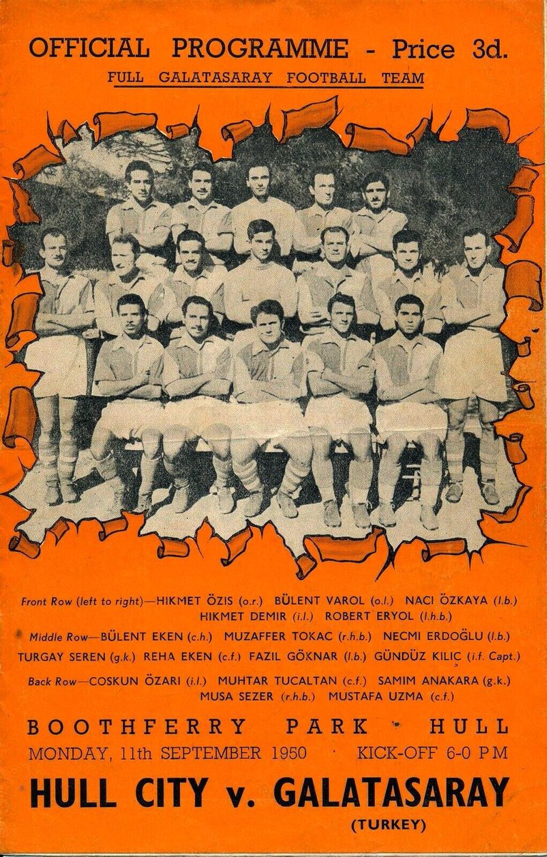Savagedog130's tweet photo. @shrlckhlms0000 @nalcofan @hepgalip @ClubRegista 1950 Eylül ayında İngiltere turnesine çıkan Galatasaray futbol takımı, Londra'da oynadığı turnenin ilk maçına büyük bir İngiliz bayrağı ile çıkmıştı.
11 Eylül 1950'deki (69 yıl önce bugün) bu maç Hull City'nin 2-0 galibiyetiyle sonuçlanmıştı.

Ben verdim cevabimi. https://t.co/XuVdv8o8zO