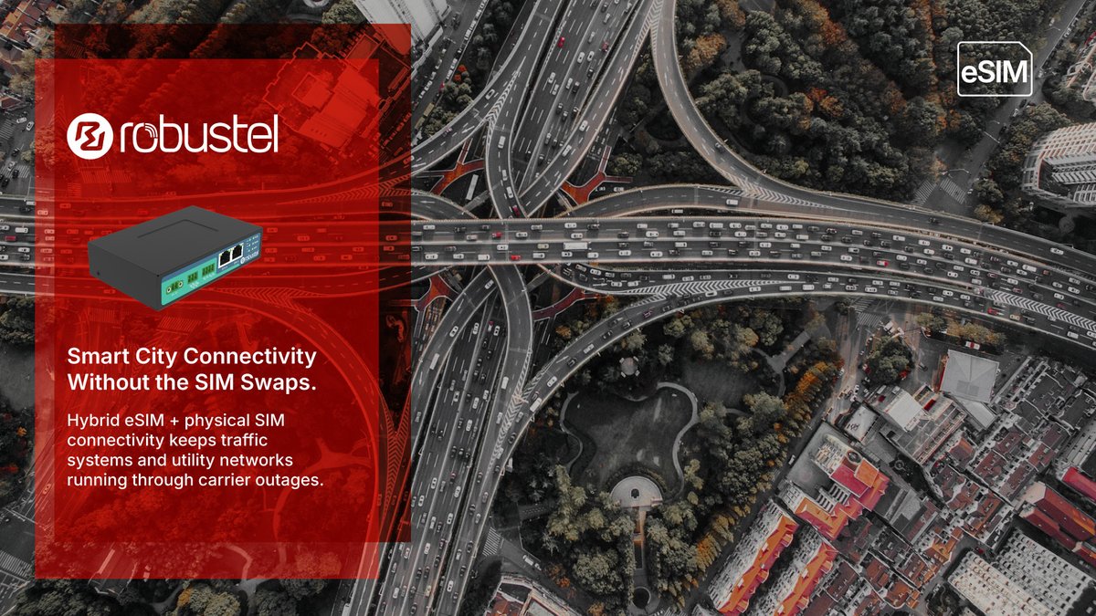 Robustel's tweet photo. Smart City connectivity shouldn’t require a truck roll for every carrier change. 🏙️🚦

The #Robustel 𝐑𝟐𝟎𝟏𝟎𝐞 combines eSIM flexibility, dual-SIM reliability, and RCMS remote management to keep city infrastructure connected with less downtime. 

https://t.co/l4e9m50eqJ https://t.co/oTW3J3yR1i