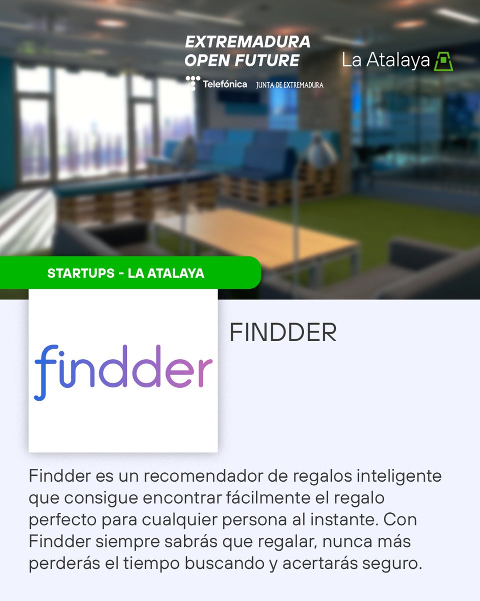 OpenFuture_Ext's tweet photo. Perder horas buscando el regalo ideal es una frustración muy común.🎁

Findder lo soluciona con un recomendador inteligente que halla el regalo idóneo al instante.

¡Más de 2,5 millones de personas lo confirman!

Conócelos👇🏼
https://t.co/HzNxsJjgAN
#ExtremaduraOpenFuture https://t.co/tn5PnJIAPK