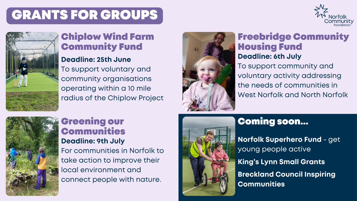 NorfolkCF's tweet photo. Tag a charity that might like these opportunities 👇

Grants for Norfolk Groups👉 https://t.co/7UvLyEoJnX

🍃 Chiplow Wind Farm Community Benefit Fund
🏘️ Freebridge Community Housing Fund 
🌳 Greening our Communities https://t.co/yLedA2SAmc
