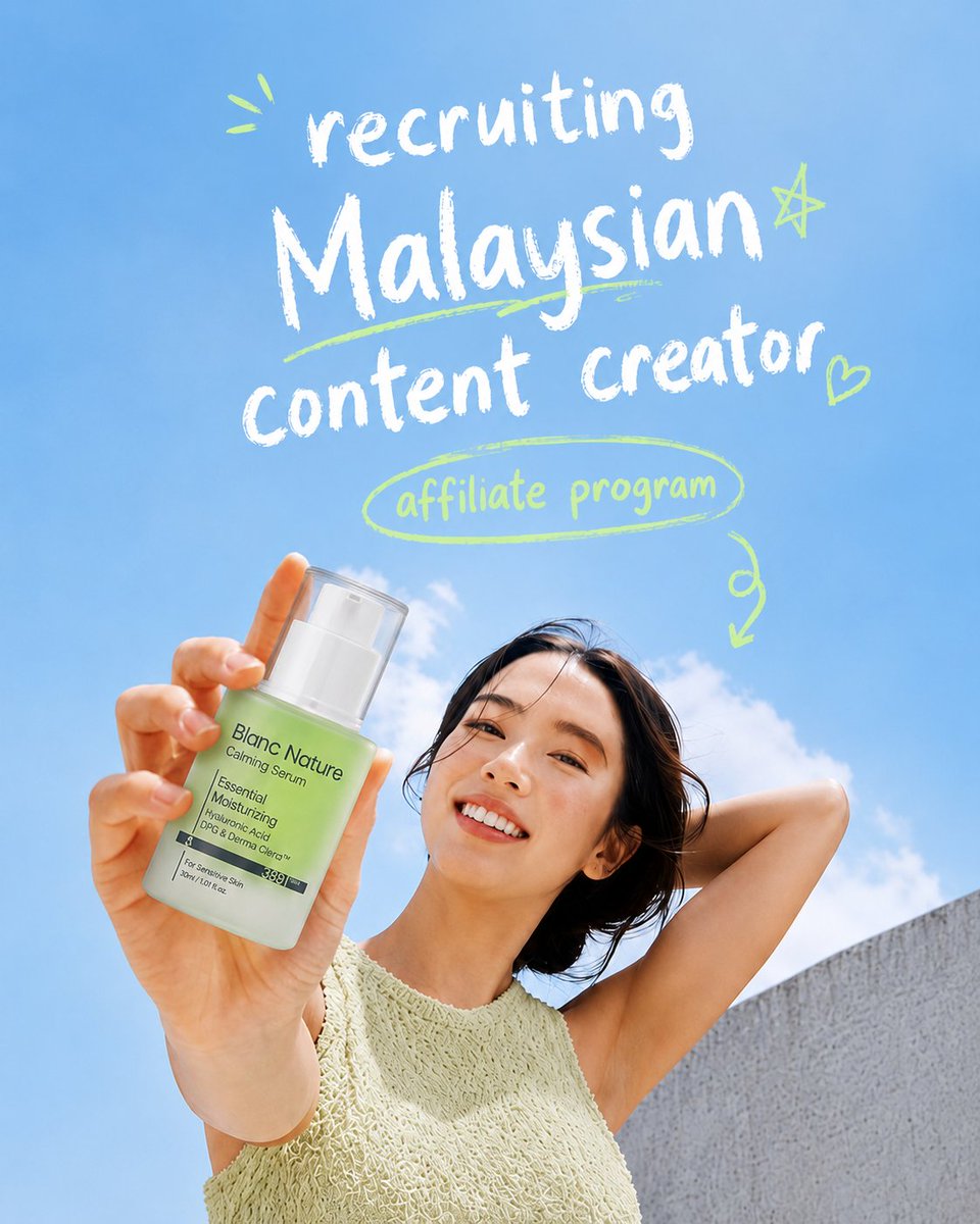 blancnature_MY's tweet photo. 🌿 Malaysia Beauty Creators Recruitment 🇲🇾

Get a FREE Blanc Nature Cica Serum + Earn Affiliate Commission 💚

Apply Here:
https://t.co/6SSCEyuDw5 

#KBeauty #MalaysiaInfluencer #UGCCreator #SkincareCreator #AffiliateProgram https://t.co/faNBZo6GYO