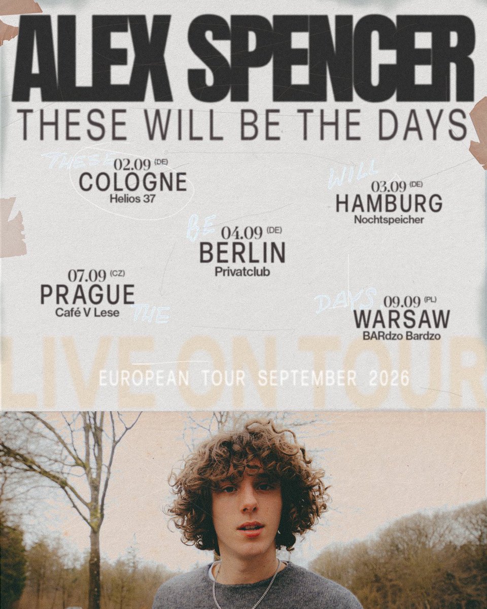 alexspencerUK's tweet photo. PRE SALE IS NOW LIVE FOR MY FIRST EVER EU HEADLINE TOUR🥳❤️

🇩🇪COLOGNE 2/9
🇩🇪HAMBURG 3/9
🇩🇪BERLIN 4/9
🇨🇿PRAGUE 7/9
🇵🇱WARSAW 9/9

Cannot wait to see you all there in September, it’s gonna be one to remember definitely 🙌❤️

Sign up for Pre Sale Tickets  - https://t.co/7qPUCc8euV https://t.co/BLlFfJ0yjB