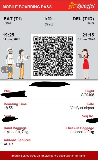 NeelamY87212218's tweet photo. SpiceJet flight SG496 from DBR to DEL dtd 1.5.26 were informed by SMS at 12:17 PM on 1.5.26 the day of travel that  flight was shifted from Darbhanga Airport to PAT Airport despite boarding passes already being issued for DBR. Immediate explanation and compensation are warranted. https://t.co/ZOcAZEcFds