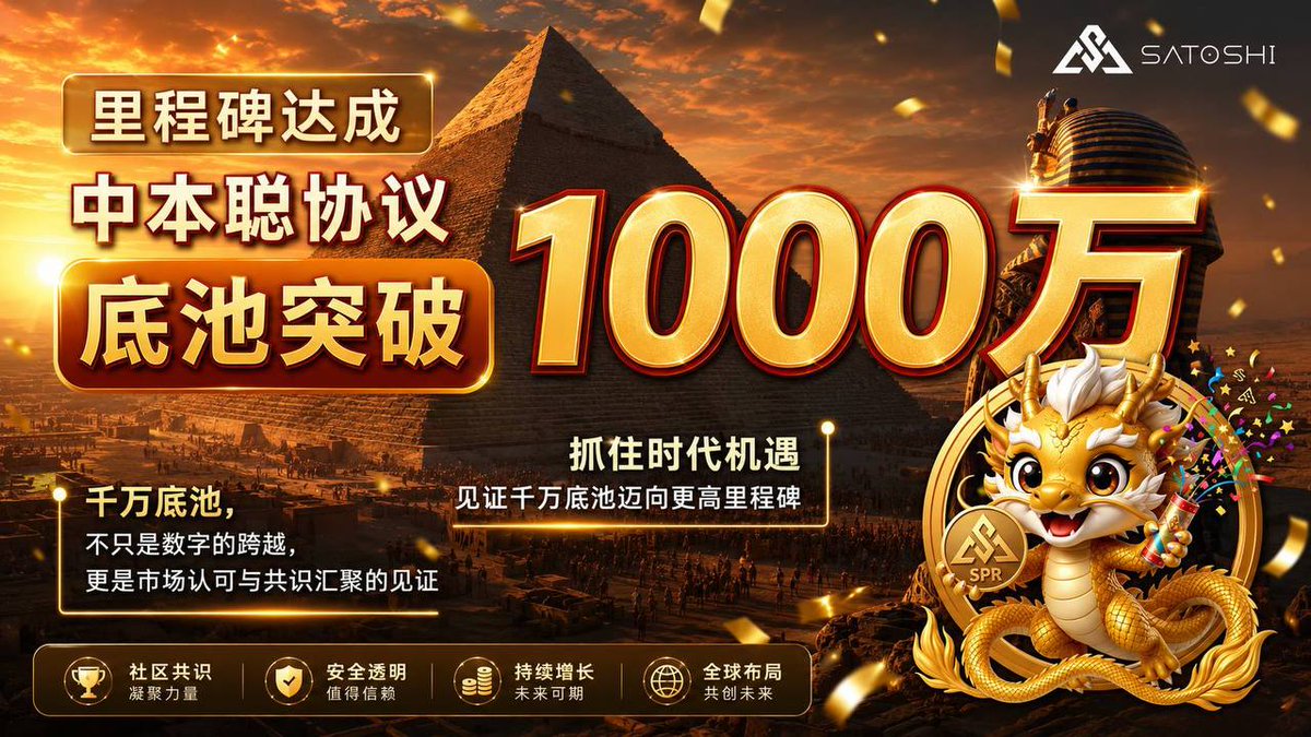 shn5313's tweet photo. 中本聪协议底池正式突破 $10,000,000 🚀🔥

这一刻，不只是数字的增长，
更是市场共识的持续累积 📊

流动性持续增强 💧
生态系统稳步扩展 🌐
网络效应正在加速形成 ⚡

千万级里程碑已经达成 🏁
但这并不是终点，
而是下一阶段价值共识的开始 🔁

SPR，将进入新的发展周期 🚀

#SPR #中本聪协议 https://t.co/8iguQDt1XY