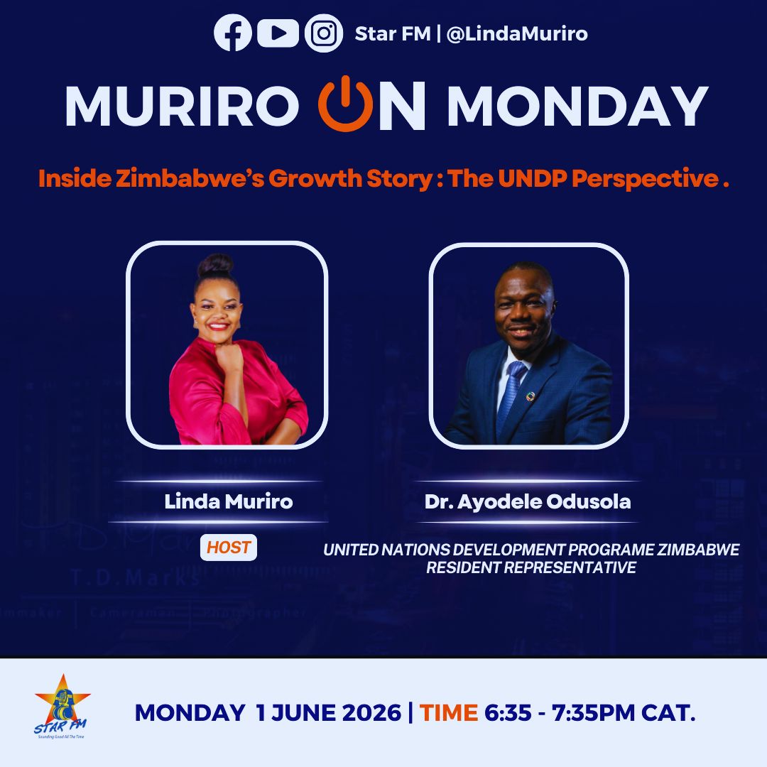 UNDPZimbabwe's tweet photo. 📻✨ Tune in tonight!

Join Dr. Ayodele Odusola, UNDP Resident Representative in Zimbabwe, on Muriro on Monday with Linda Muriro as they go Inside Zimbabwe’s Growth Story: The UNDP Perspective.

📅 Monday, 1 June 2026
⏰ 6:35–7:35 PM CAT
📍 Star FM | @LindaMuriro

The conversation will explore Zimbabwe’s development journey — the progress made, the challenges ahead, and how partnerships can help drive inclusive, resilient and sustainable growth. 🌍🇿🇼

Don’t miss this important discussion on how Zimbabwe can move from vulnerability to resilience 🌱 — and from potential to shared prosperity 🇿🇼✨!