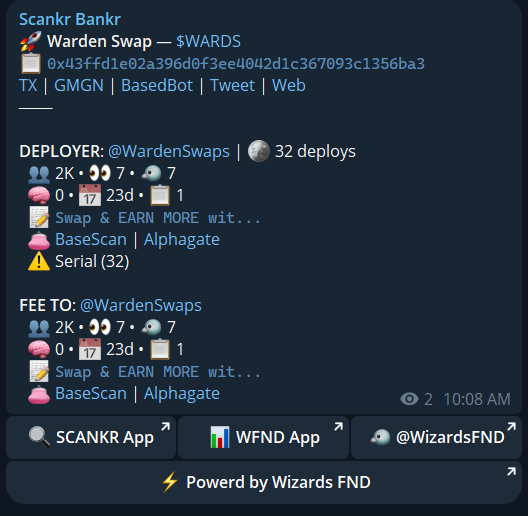 scankrbase's tweet photo. Refreshed Scankr app UI = Fresh alpha

We are also rolling out FREE Telegram channel for all #Bankr deploys with:
• Comprehensive socials
• Deployer intel
• Launch tracking
�� Quick links

https://t.co/n1larTGv14
Early is everything. 

(Next up: 1st 'fee claim' alerts in TG) https://t.co/coFIMxeE1k