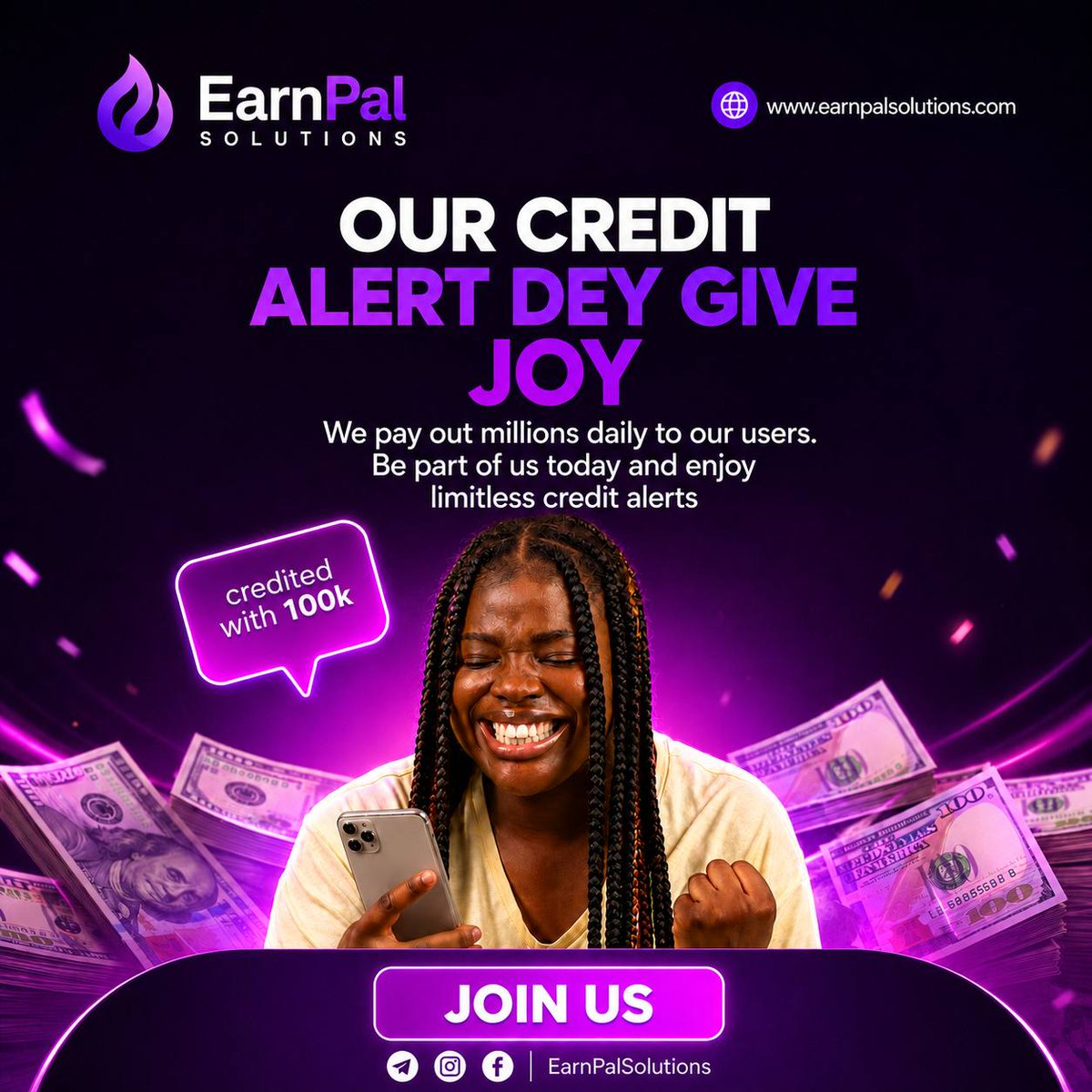 Liaprestig's tweet photo. Millions are being paid out daily… 💸🔥

If you’re not part of this life-changing opportunity, then you’re seriously missing out!

EarnPal Solutions is helping users earn consistently and enjoy steady credit alerts from the comfort of their phones 📲💜 https://t.co/99HkDqEb9T