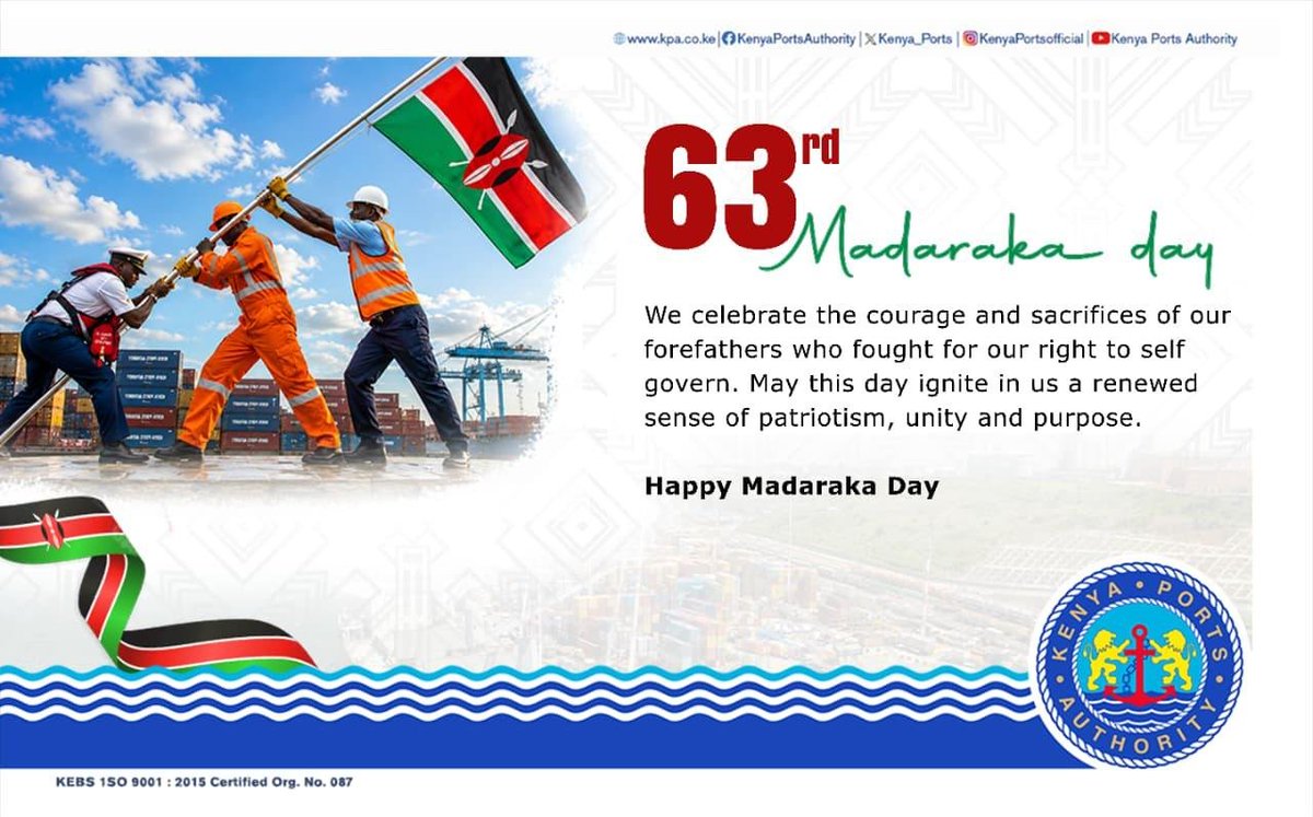 Kenya_Ports's tweet photo. Celebrating 63 years of strength, resilience, and unity of our great nation!!
Happy Madaraka Day https://t.co/KIGzGtfAiA