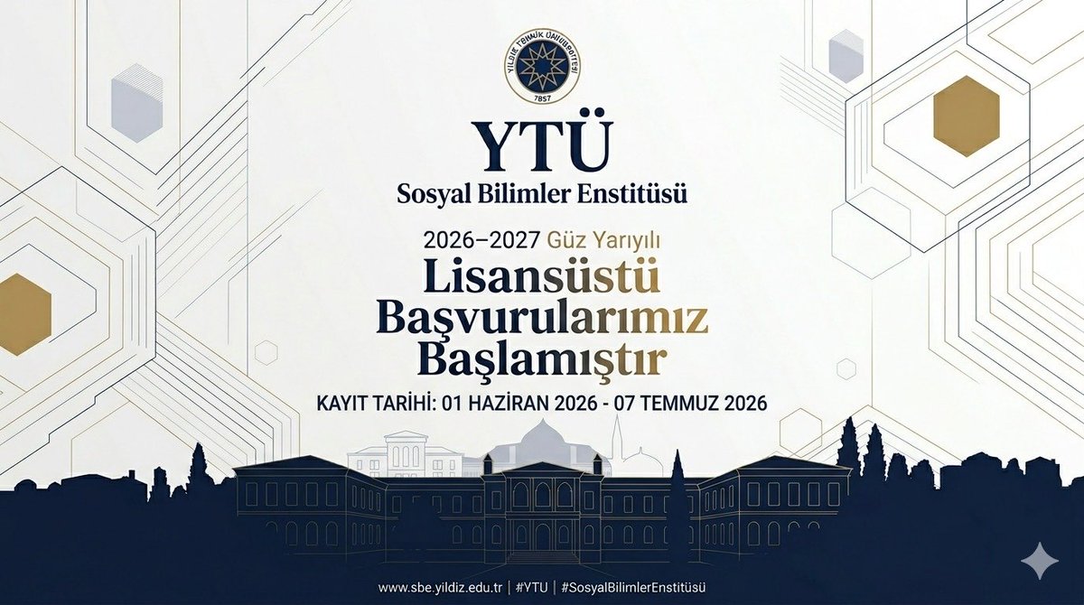 YTUSBE's tweet photo. Lisansüstü programlarımıza başvurular, 7 Temmuz 2026 gününe kadar devam edecektir. Bu fırsatı kaçırmayınız!
Başvurular ile ilgili ayrıntılı bilgileri websitemizde bulabilirsiniz. https://t.co/bojdqp9Rn1 https://t.co/oBaRxua6Bd