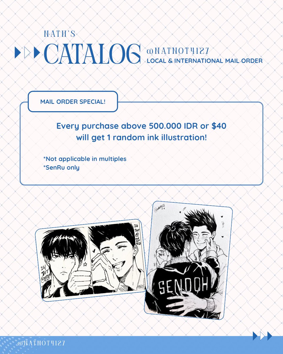 natnot4127's tweet photo. [COMIPARA6 &amp; CF22 MAIL ORDER CATALOG THREAD]
SendohxRukawa shrine cabang Indo ready to serve! 💙❤️

📅 1 June - 14 June 2026
https://t.co/da3vvmbi82

Also, get a special something when you reached certain minimum purchase! ☺️✨

See samples in thread! ⬇️

#仙流 #SENRU https://t.co/7JYi8GtPt4