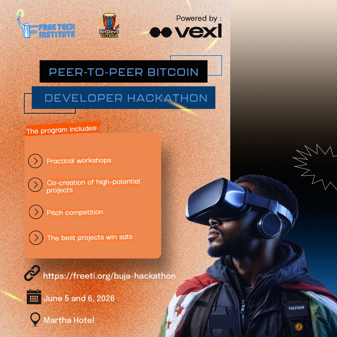 bitdevsgtga's tweet photo. 🚀 After the Bujumbura Lightning Dev Bootcamp with @FreeRoutingAf , 30 top participants join 2 Bitcoin P2P hackathons to build and launch real-world projects aligned with the principle: Tech should empower, not control. 
An initiative supported by @vexl https://t.co/Rkt3wRWZyO