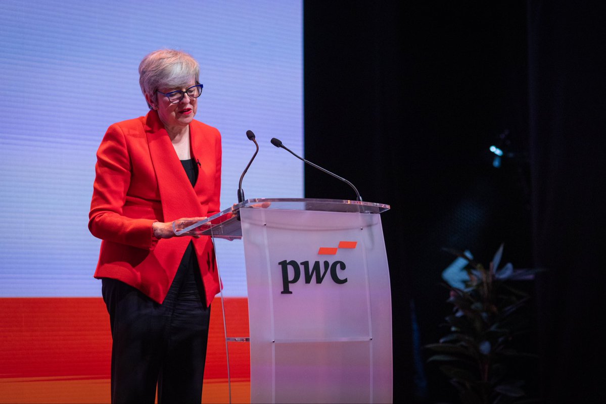 theresa_may's tweet photo. Enjoyed speaking to business leaders at @PwC Alliances Summit last week about navigating uncertainty in a world being reshaped by geopolitics &amp; AI.

As these forces converge, it is more important than ever to defend the values that underpin democracy, trust and free enterprise. https://t.co/J3poNL1IG2