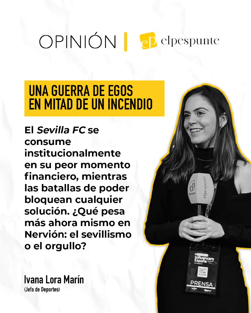 elpespunte's tweet photo. 🟡 ¿Qué pesa más ahora mismo en Nervión: el sevillismo o el orgullo? 

👉El problema del Sevilla FC ya no es únicamente económico o deportivo. El verdadero drama es que el club se está consumiendo por dentro en una guerra de egos constante, mientras los despachos parecen más preocupados por ganar su relato político que por salvar a la propia entidad.

💰Con el límite salarial destrozado, asfixia financiera y operaciones clave que se rompen a última hora, la paciencia del sevillismo ha llegado al límite. Se les olvida que el activo principal no son las acciones ni los beneficios de unos pocos: el activo principal es el escudo.

🔗Lee el artículo completo de opinión en https://t.co/fToZAcX2u7

✍️Ivana Lora Marín

#SevillaFC #Sevillismo #Nervión #ElPespunte #CrisisSevillaFC