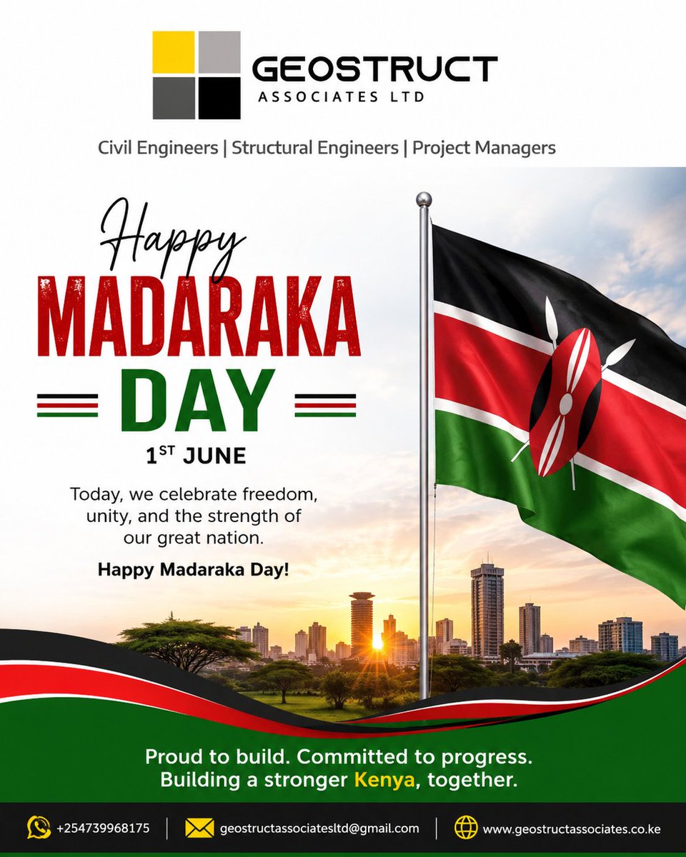 GeostructLtd's tweet photo. Happy Madaraka Day from Geostruct Associates!

#HappyMadarakaDay2026 https://t.co/LV7uyL3tjB