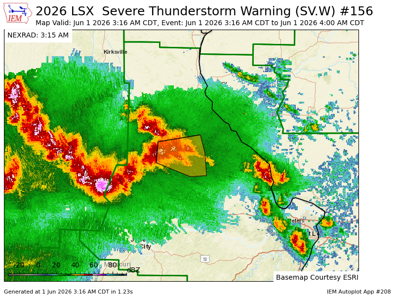 HFitzpatrickWX's tweet photo. LSX issues Severe Thunderstorm Warning [wind: 60 MPH (RADAR INDICATED), hail: 1.00 IN (RADAR INDICATED)] for Audrain, Monroe, Ralls [MO] till 4:00 AM CDT https://t.co/uZ9WPoQ06r https://t.co/QqaW0UjP85
