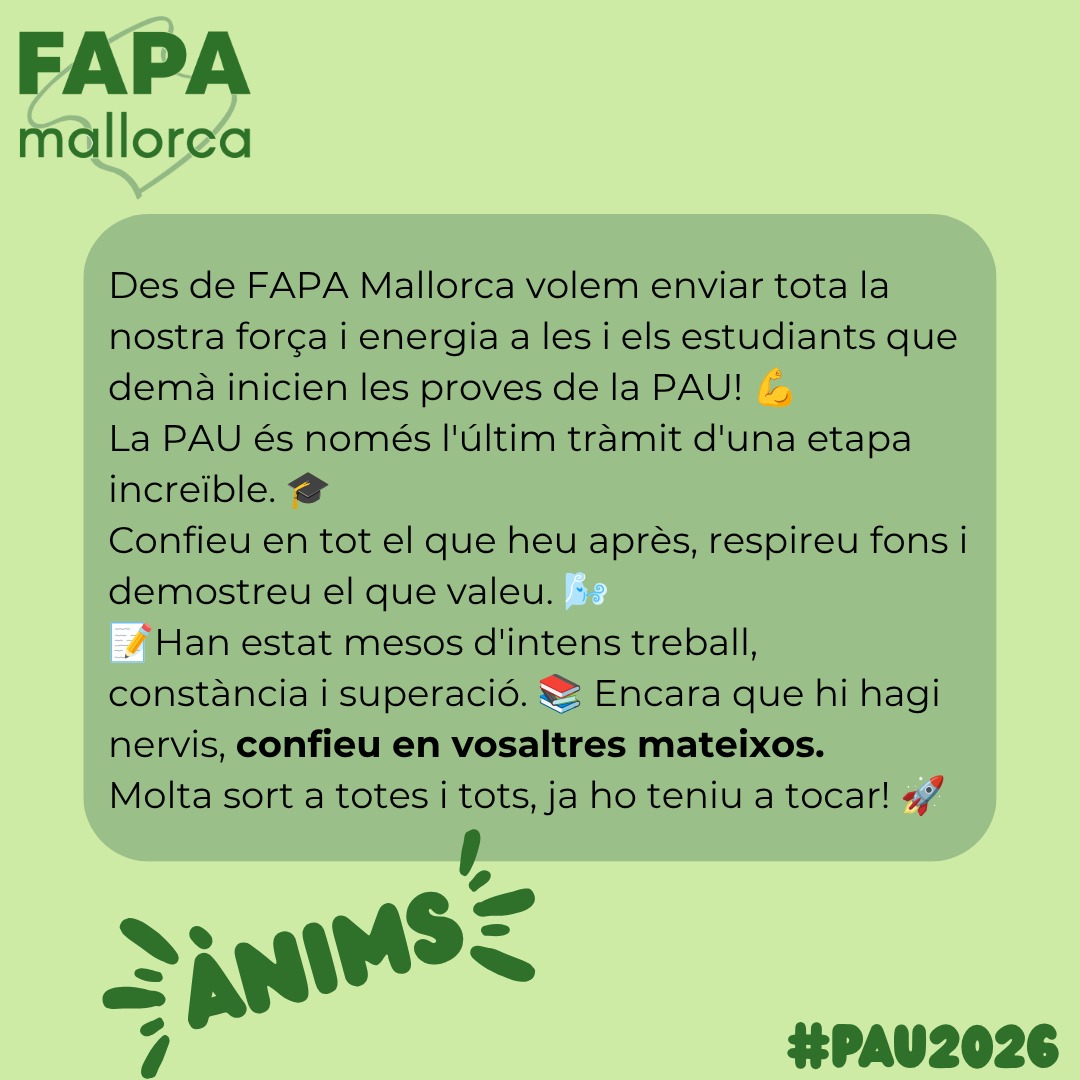 FAPAMallorca's tweet photo. #PAU2026 
Força i ànims! https://t.co/IMuN9r7tH9