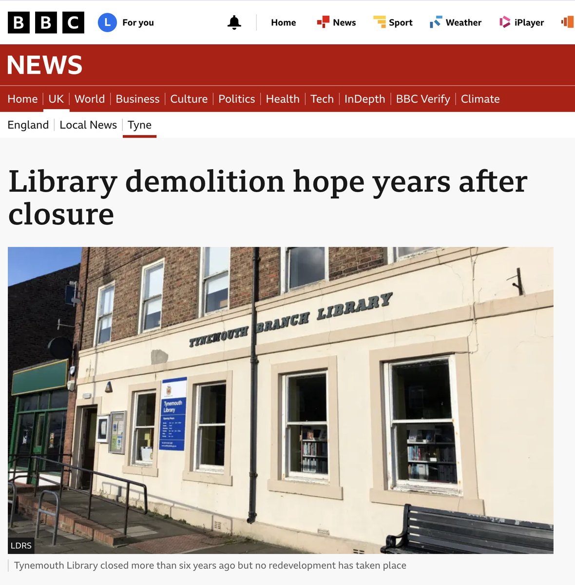 Lewis4Tynemouth's tweet photo. Tynemouth Library closed in February 2020.

More than six years later, residents are still waiting.

Progress on demolition conditions is welcome, but this derelict eyesore has been left in the heart of Tynemouth for far too long.

Residents deserve better than delay and excuses. https://t.co/JRWVrnRfIM