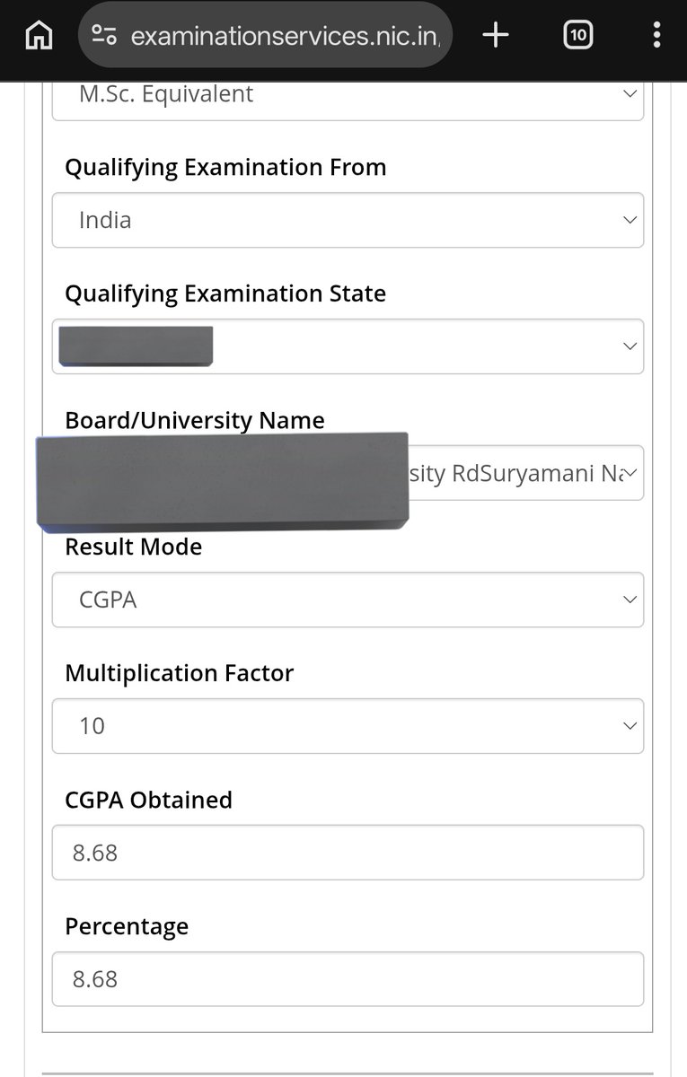 _JohnJamatia's tweet photo. @NTA_Exams I was filling up the form for csir net june 2026, but the "cgpa to percentage conversion"  is not functioning properly, please look into this matter, I've tried on both mobile and on a laptop https://t.co/VsPWWd2BZP