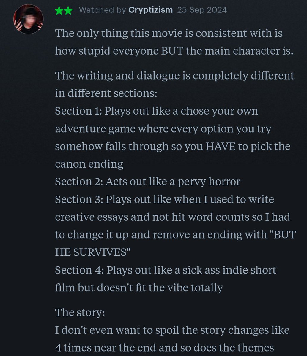 Cryptizism's tweet photo. @twtselma Yeah I think the movie was honestly ruined for the sorta sweet reason that the movie is literally just a nepobabies ad, the singer is actually a singer IRL and is the directors daughter, if they cut it off where they should have she'd have minimal screen time. My exact review tho https://t.co/daw0efUCvC