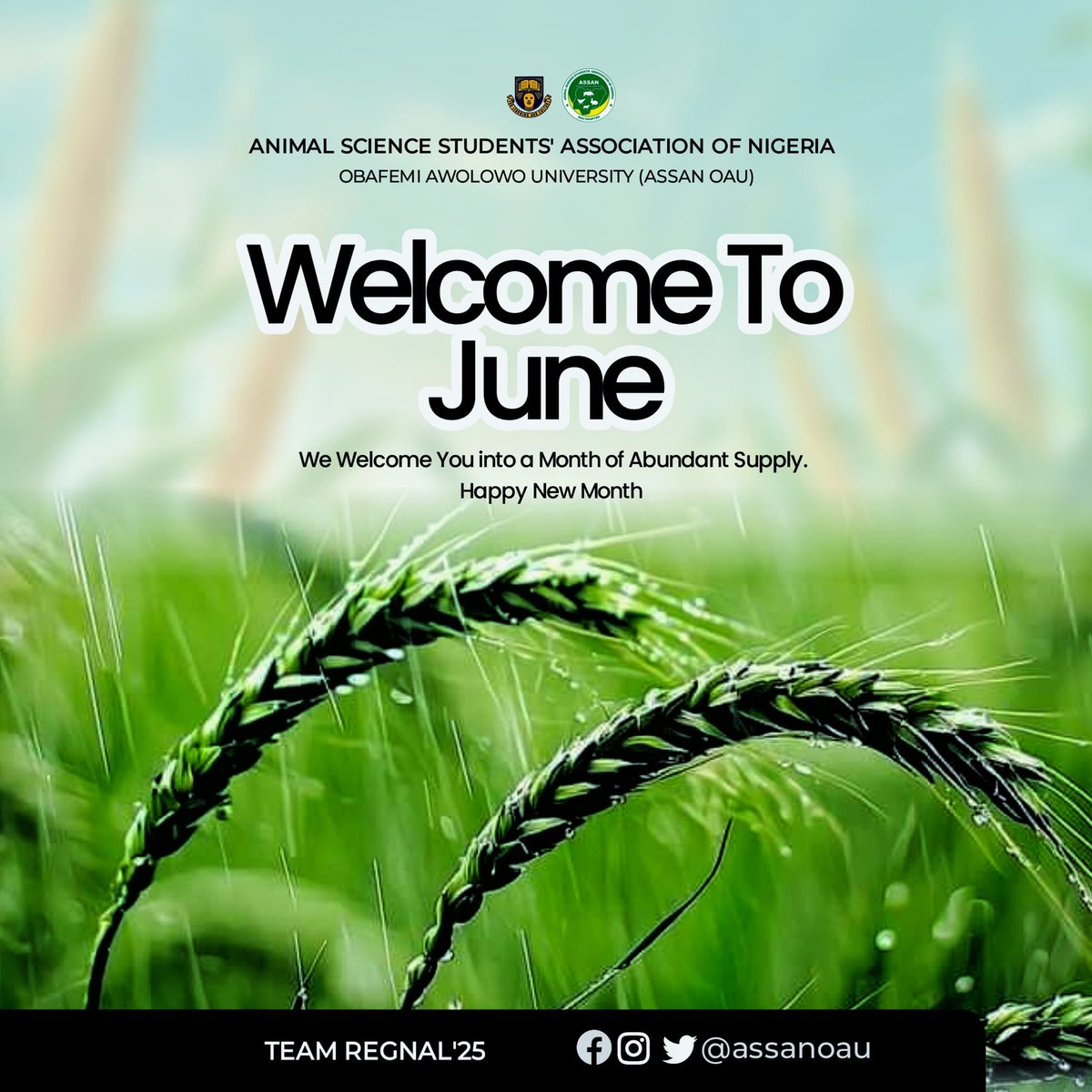 AssanOau's tweet photo. The leadership of the Animal Science Students’ Association of Nigeria (ASSAN), OAU Chapter  wishes her members a happy new month.

Let us all strife to make the best use of this month academically, emotionally and mentally.

As we work, may the month bring forth abundance. https://t.co/4TlssGTcmc