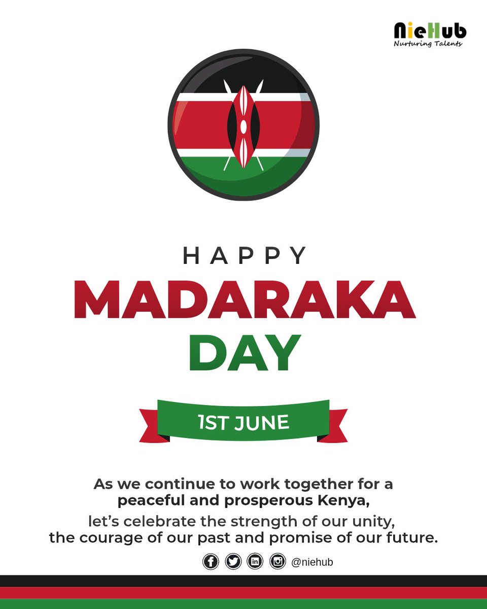 NIEhub's tweet photo. Happy Madaraka Day!

Celebrating freedom, unity, and progress.

#MadarakaDay2026 #Kenya https://t.co/ZC58FLgmpy