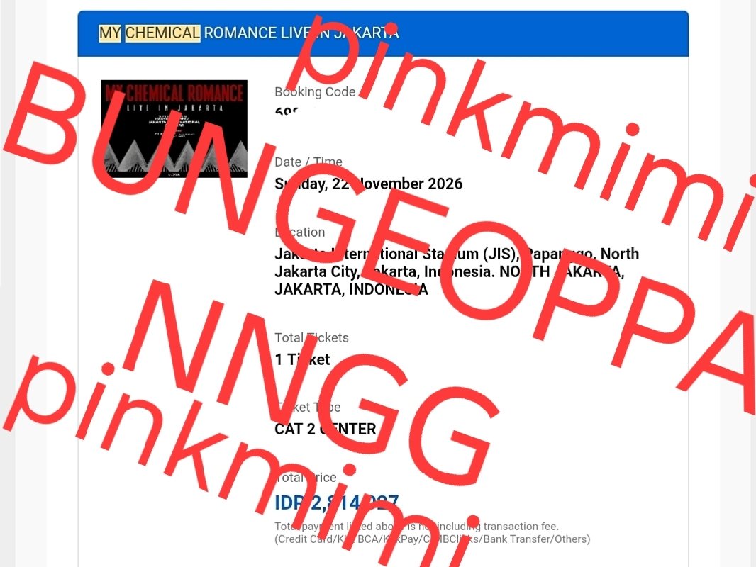 aur3lli's tweet photo. WTS TICKET MY CHEMICAL ROMANCE JKT CAT 2 center.  Harga bisa di nego, DM saja 

alasan jual : karena di tanggal tersebut tdk bisa cuti kerja 🤧

#wtsmcrjkt #wtsticketmcr #mcrjkt #mcrjakarta #mcrconcertjkt #mcrconcertjakarta #mychemicalromancejakarta #wts #mcr https://t.co/e0DCaCe2u7