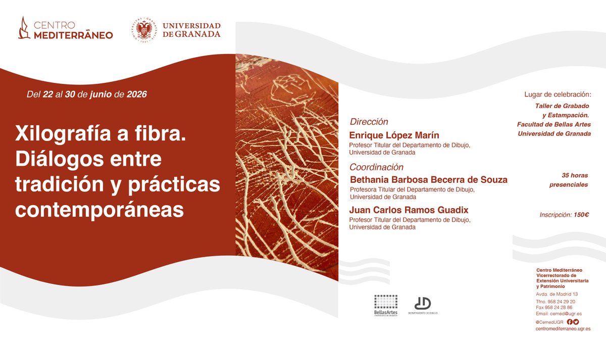 CemedUGR's tweet photo. Curso presencial: "Xilografía a fibra. Diálogos entre tradición y prácticas contemporáneas"
Del 22 al 30 de junio de 2926
35 horas presenciales
Más información: https://t.co/hr5QqyVZOm
#cursoscemed https://t.co/Ch1vW2pbgG
