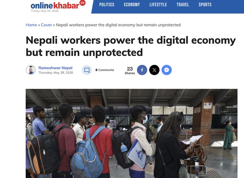 EquidemN's tweet photo. As the International Labour Conference prepares to begin negotiations this week on a proposed international labour standard on platform work, @EquidemOrg's @r_nepal writes on why the voices of migrant workers must be at the centre of the debate. Read here: https://t.co/stC9yyc2oN https://t.co/J9wFkpPn4o