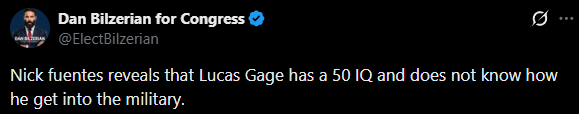 realtrueLee's tweet photo. @ElectBilzerian I feel baited by you trying to stir drama about IQ while being barely more literate than Jake Shields. https://t.co/BQ5TY8QF7n