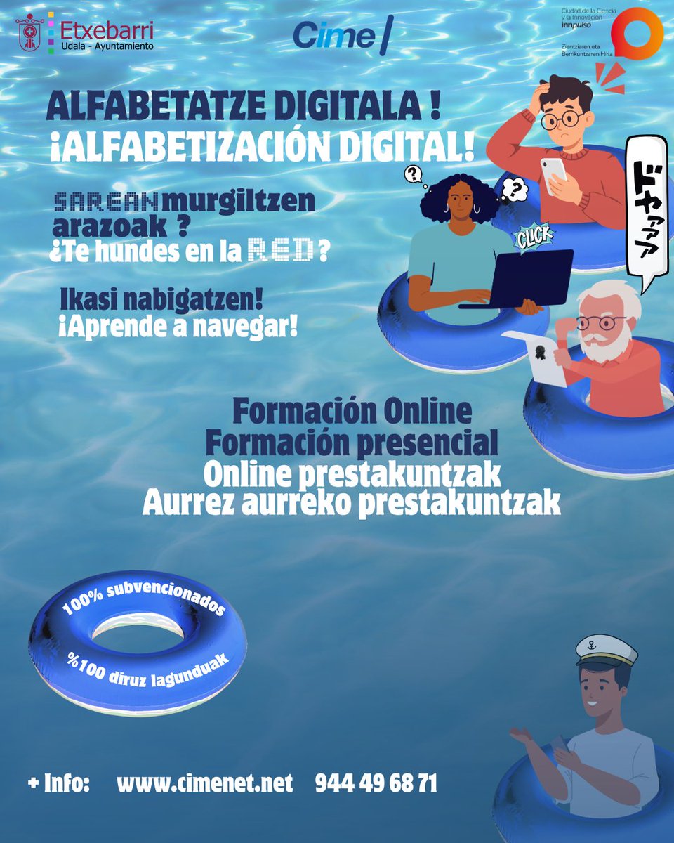 CIMEtxebarri's tweet photo. El verano es para navegar. 🌊 

💻Pero en la red, no solo en el mar.  Cursos de informática para todas las personas, ¿te apuntas?👨‍💻 

👉https://t.co/KNb9tf2Rw5 

#CursosCIME https://t.co/3moeMeLAOE