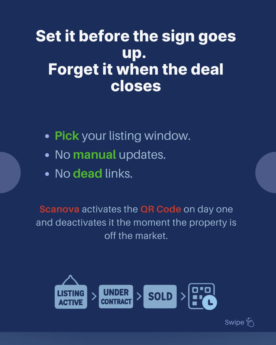 scanovatech's tweet photo. When did you last audit the QR Codes on your yard signs, brochures, and open house flyers?

If the answer is "I haven't,"  at least one of them is probably pointing somewhere wrong right now.

Scanova QR Scheduling fixes issues before they happen. Set the expiry. Print. Done.

Worth bookmarking: https://t.co/ubLwA0IMFZ

#RealEstate #MarketingAudit #QRCode #ListingTips #PropTech #ScanovaQR #RealEstateMarketing
